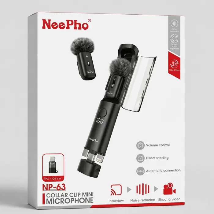 NeePho NP-63 Wireless Lavalier Microphone Kit – Dual Mic 4-in-1 Content Creator Kit