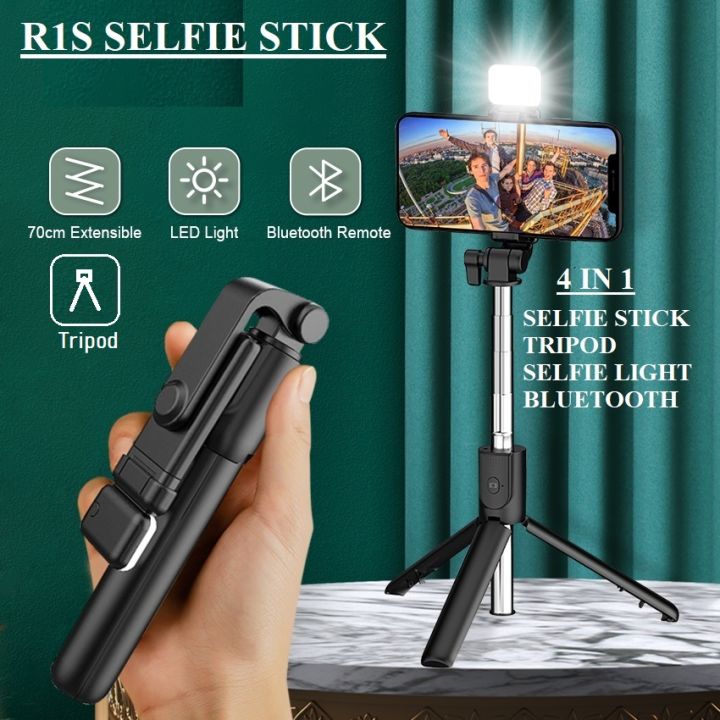 R1S Selfie Stick Tripod with Wireless Bluetooth Remote & Fill Light
