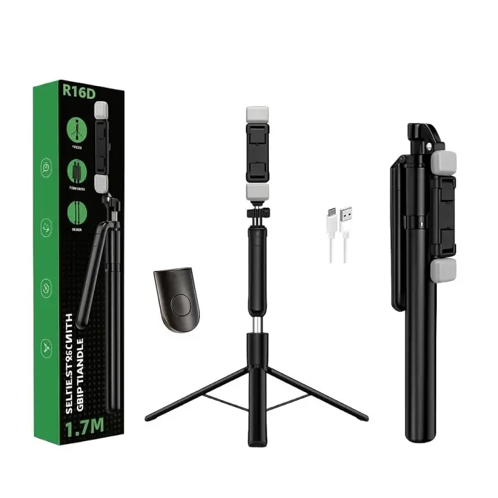 R16D Dual-Light Bluetooth Selfie Stick Tripod – Ultra-Light Content Creator Stand